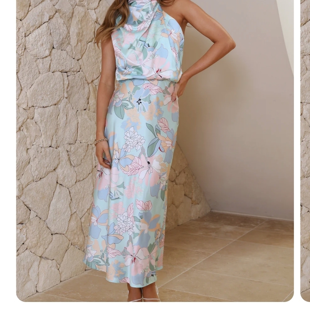 Pattern Magic Satin Maxi Dress Mint-Large